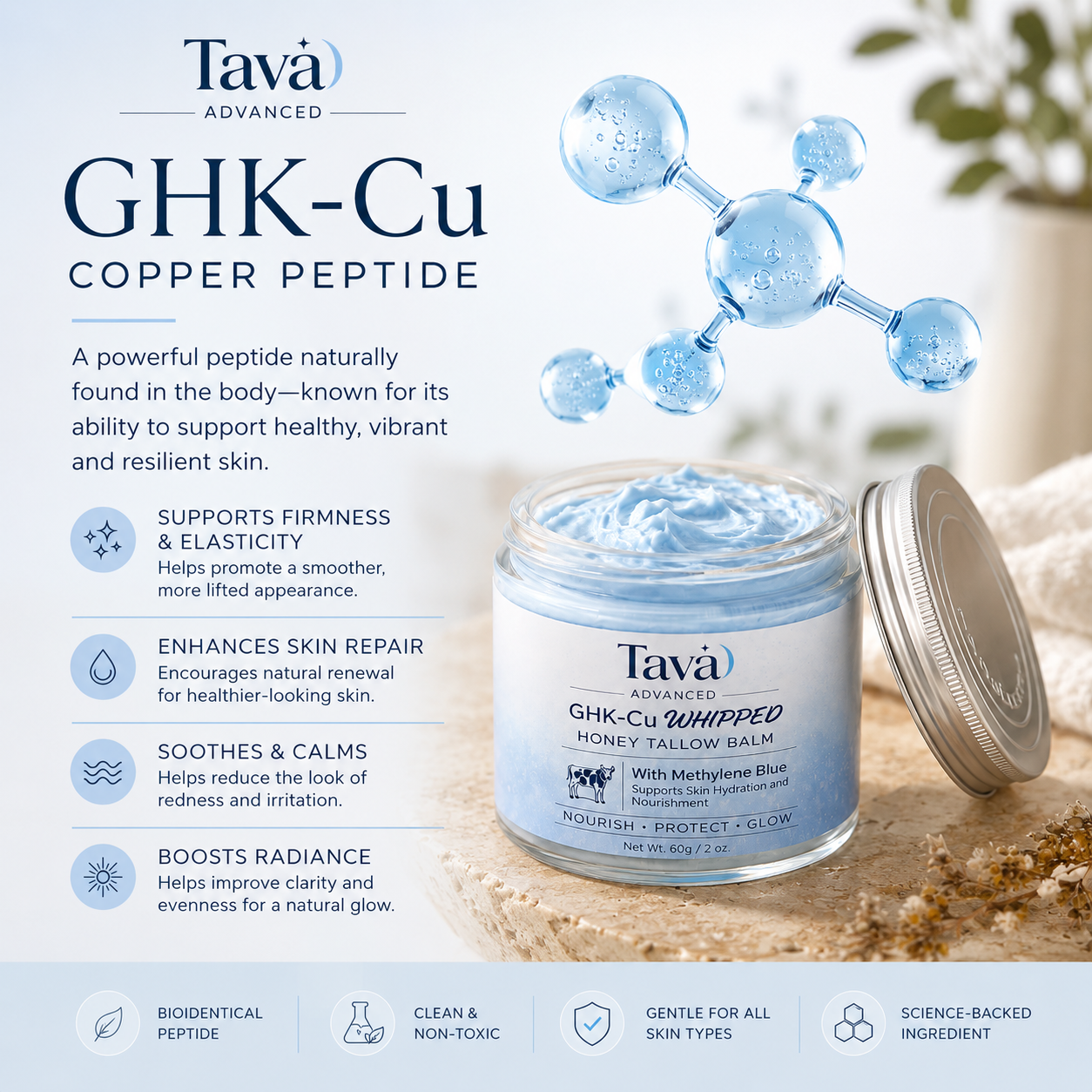 Tava Advanced GHK-Cu Whipped Tallow Honey Balm